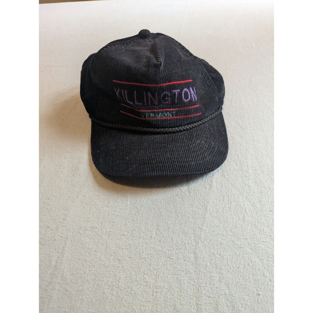 Vintage 80s Killington Vermont Corduroy Rope Snapback Hat Ski Resort Black OSFA